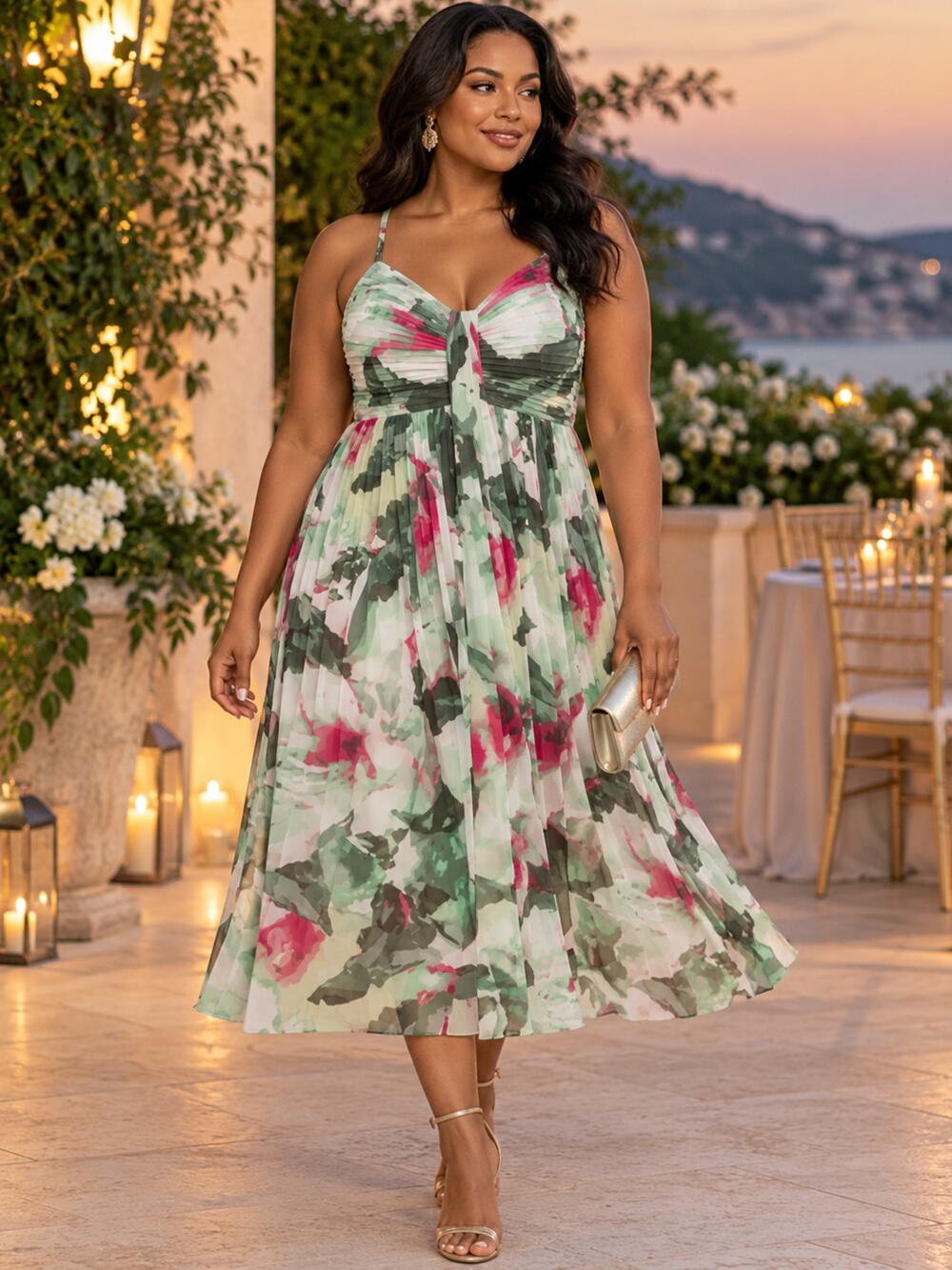 NWT WHITE HOUSE BLACK MARKET Floral Pleated Midi Dress Size 18 Wedding Guest
